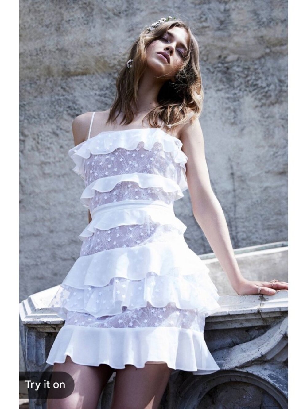 love & Lemons Cosmic Stars Ruffles Mini Dress Womens Medium White Coquette Lace
